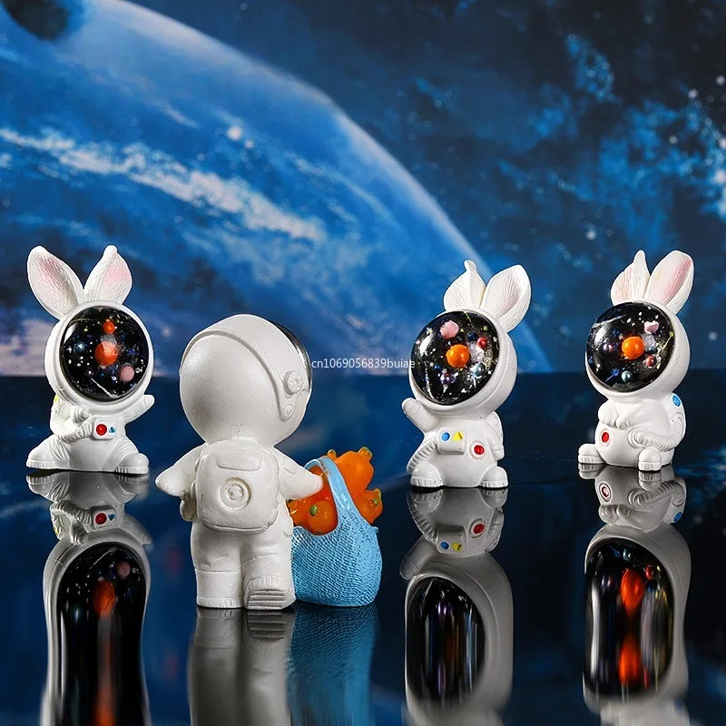 Figurines Miniature Cute Cartoon Astronauts Bunny Micro Landscape Ornaments for Home Decorations Rabbit Crafts Room Desk Decor