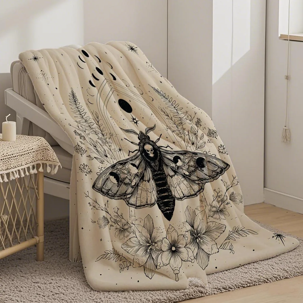 A Halloween Moth-pattern Printed Flannel Blanket. Suitable for Sofas, Offices, Beds, Camping, and Travel. A Versatile All-season Gift Blanket - Machine Washable