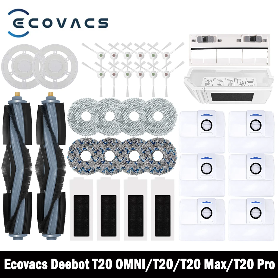 Ecovacs Deebot T20 OMNI/T20/T20e/T20 Pro accesorios, cepillo lateral principal, paño de fregona, filtro HEPA, bolsa de polvo, piezas de repuesto