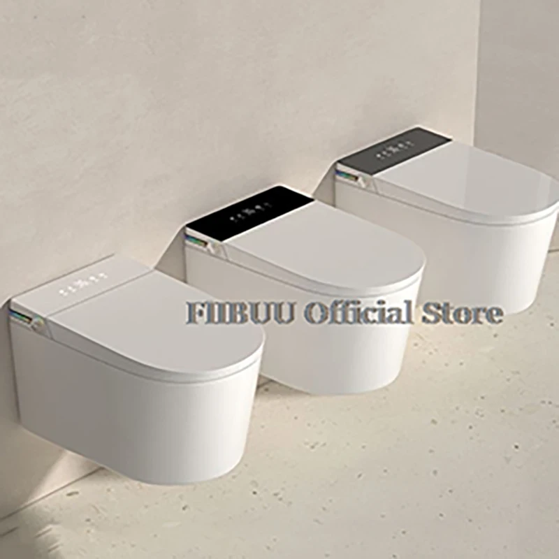 Wall Mounted Intelligent Toilet Bidet Smart Toilet for Bathroom Tankless Auto Open/Close Heated Seat Electric Elongated WallHung