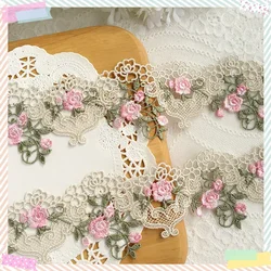 1yard 5cm Wide Pink Green Lace Trim Craft Flower Polyester Lace Fabric Venise Floral Embroidered Applique Decorated Lace Ribbon