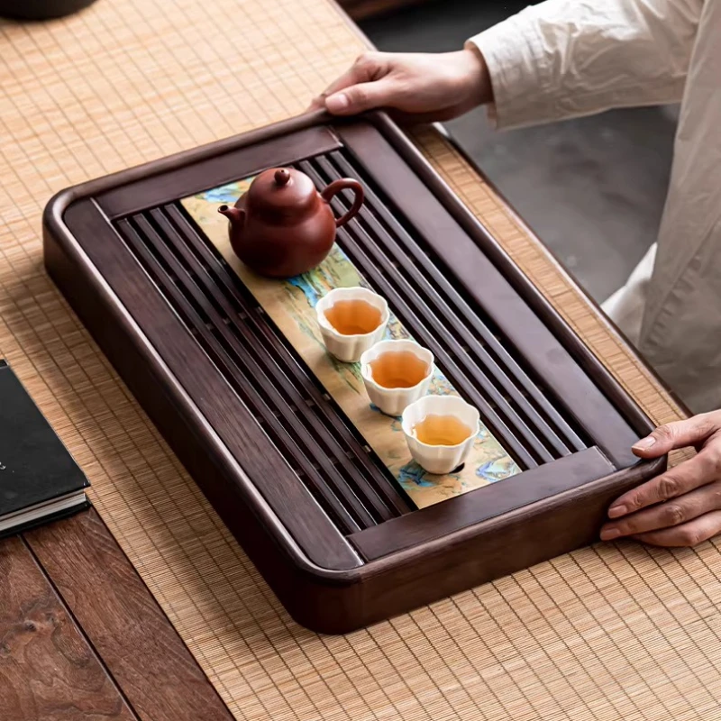 Solid Wood Tea Tray Luxury Rectangular Drainage Kong Fu Tea Tray Serving Living Room bandeija imperial antiga Tray Organizer