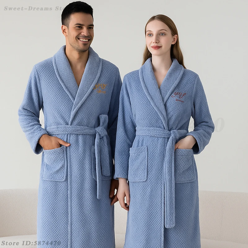 

Plus Size Flannel Robe Kimono Bathrobe Gown Winter Coral Fleece Sleepwear Nightwear Loose Thickened Couple Home Wear Loungewear