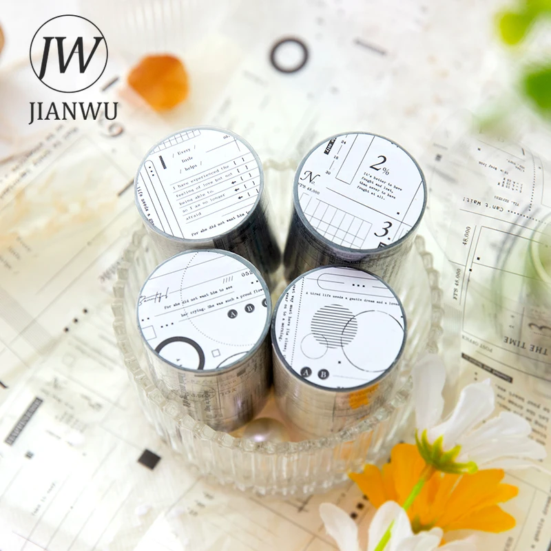 JIANWU 56mm*200cm White Whispers Series English Text Magazine Material Decor PET Tape Creative DIY Journal Collage Stationery