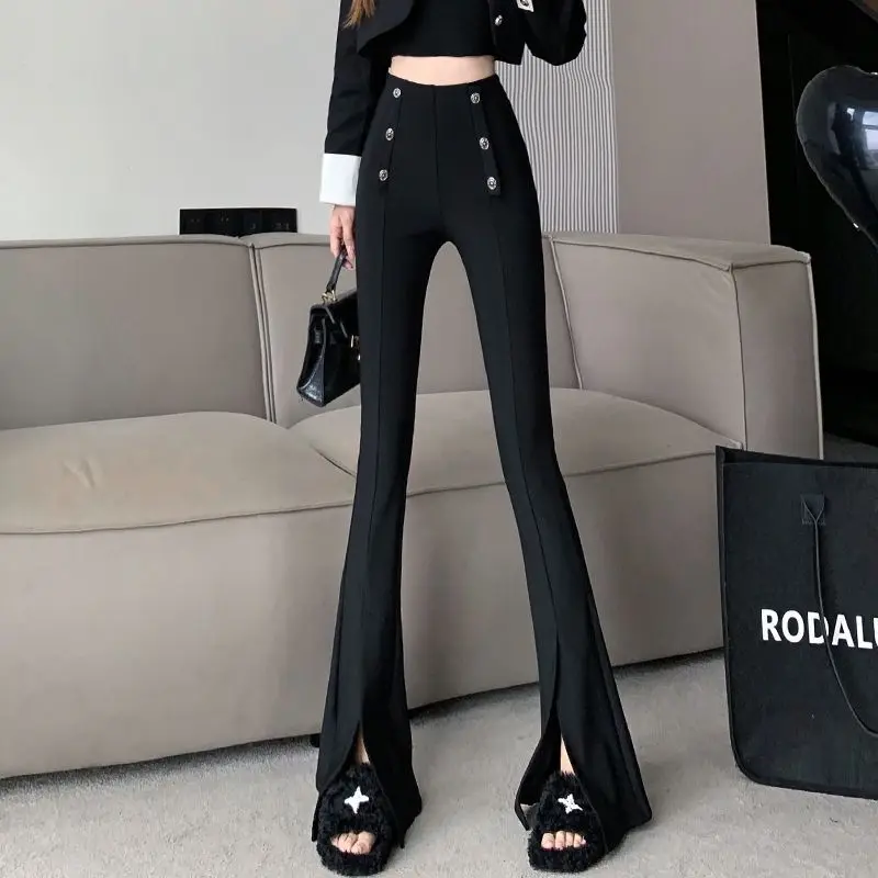 

Slim Fitted Casual Office Lady Style Trouser High Waisted Female Leisure Flare Pants Women Clothes Full Length Trousers A135