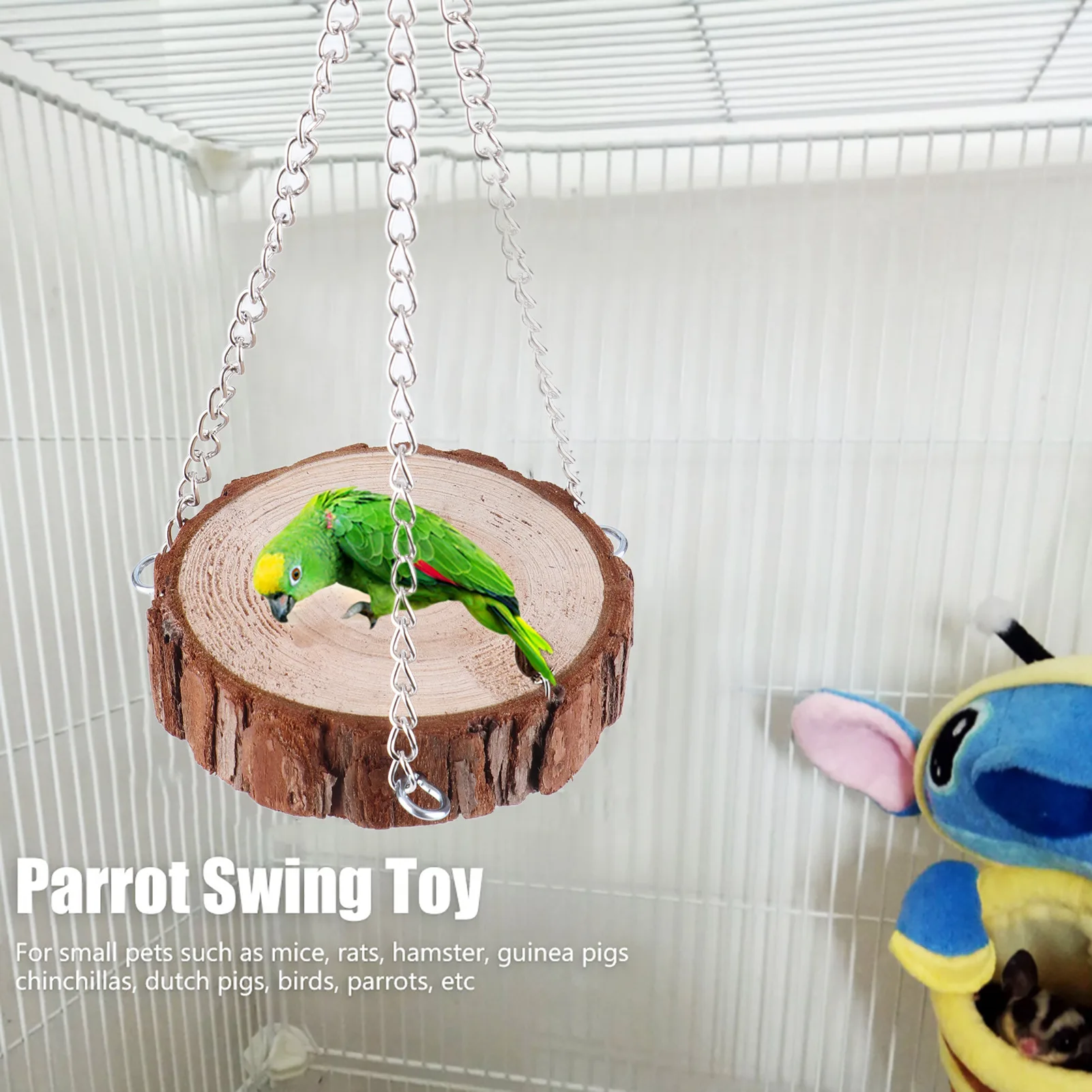 Wooden Natural Eco Friendly Portable Pet Swing Toy For Parrot Hamster