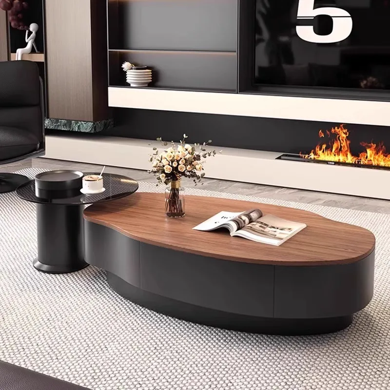 

Light luxury walnut color mango special-shaped coffee table living room small apartment home medium ancient style tea table mode