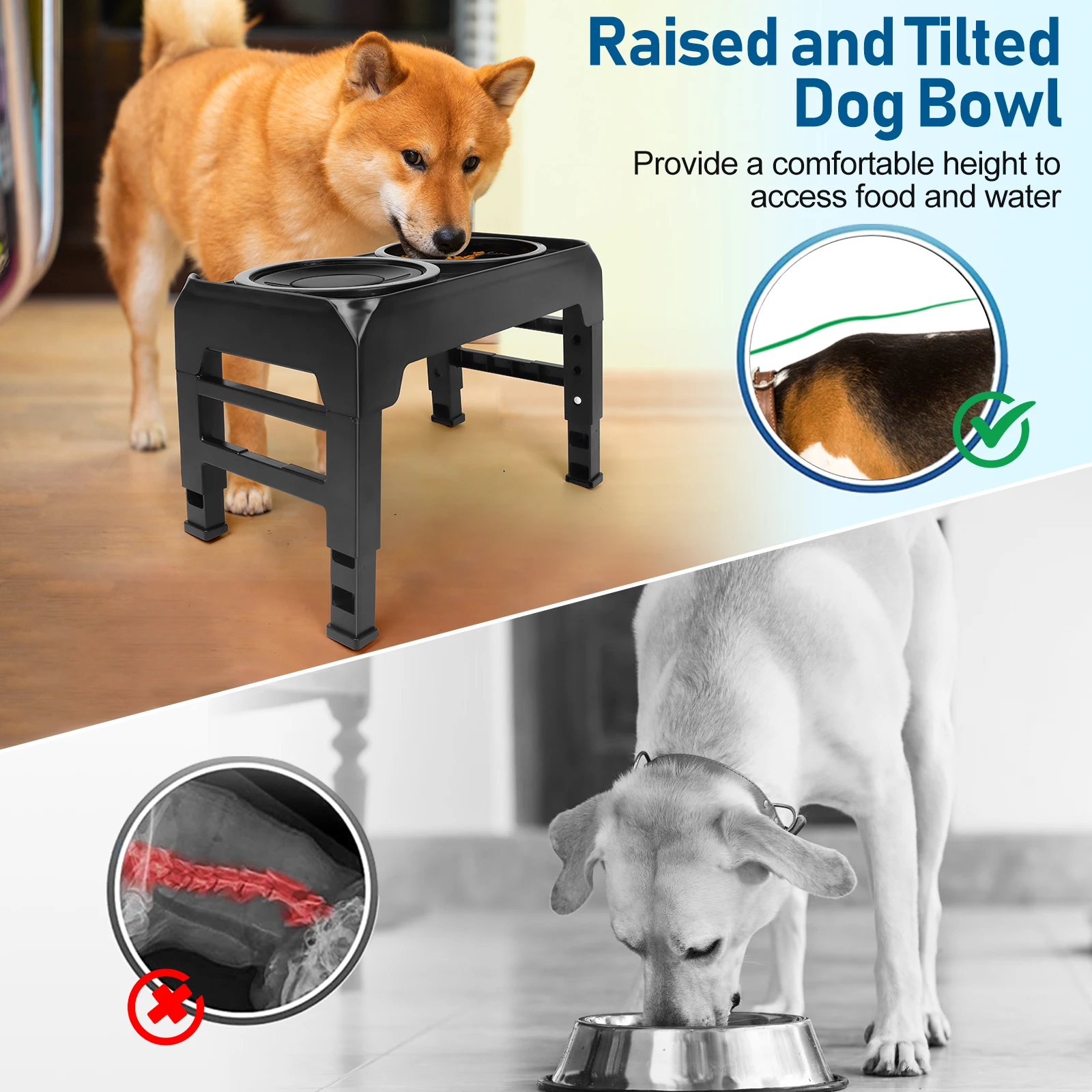 Elevated Dog Bowls, 2-in-1 Raised Slow Feeder Dog Bowls Stand with Anti Spill Water Bowl 4 Height for Large Medium Dogs,