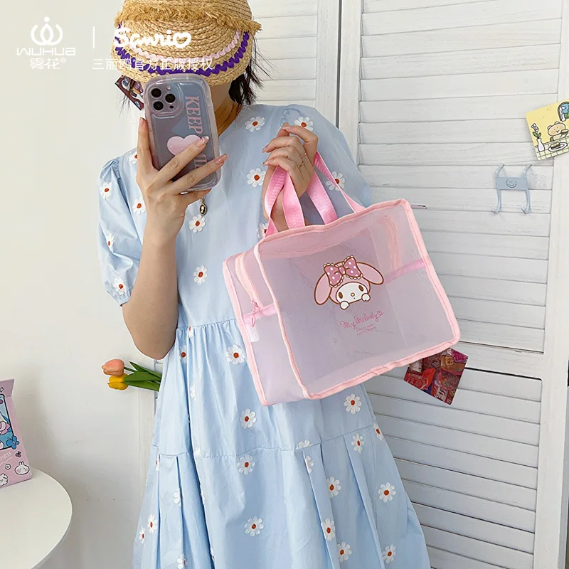 

Sweet Hello Kitty Anime Kawaii Sanrio Makeup Bag Cute Kuromi Cinnamoroll Fashion Portable Travel Toiletry Storage Bag Girls Toys