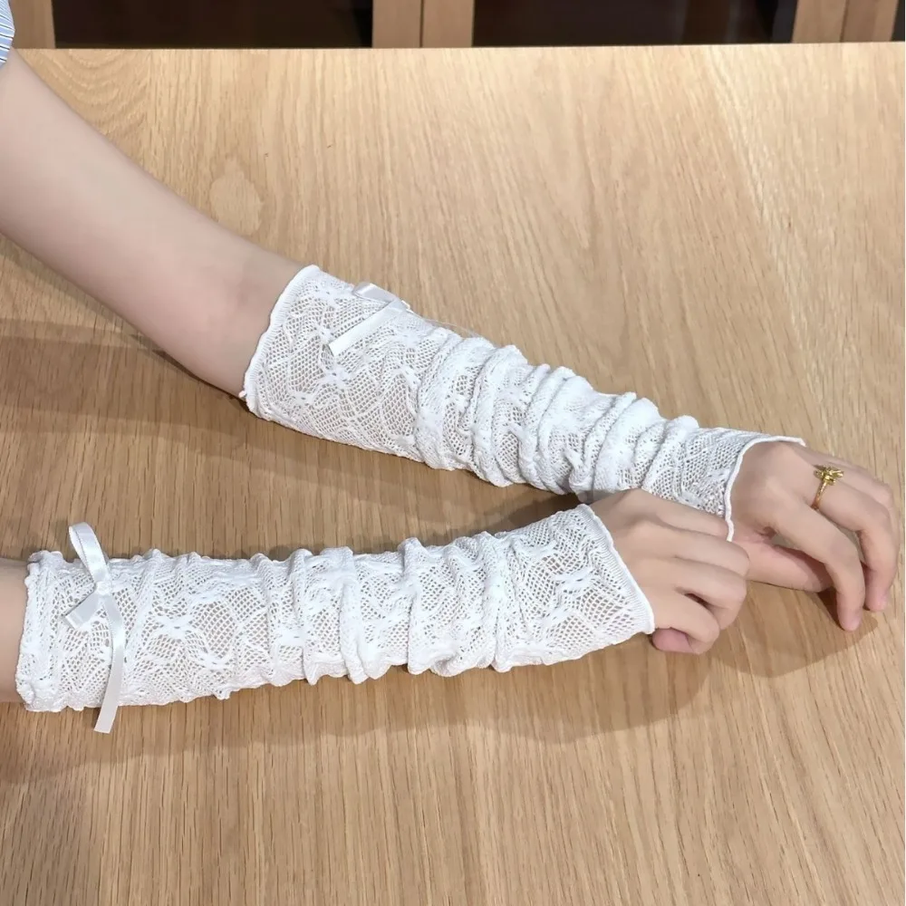 

Punk Gothic Lolita Lace Gloves Elastic Bowknot Strapping Fingerless Mittens Mesh Japanese Anime Gloves Cosplay Accessories