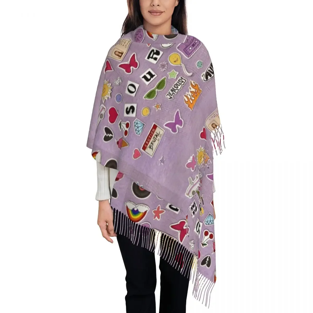 Womens Scarf with Tassel Vampire Rodrigos Sour Designs Long Winter Fall Shawl and Wrap Gifts Cashmere Scarf