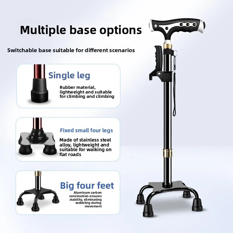 Anti-Slip Ly Walking Cane Four-Legged Exble Multi-Functional Handheld King Poles for Hiking Mountain Climbing