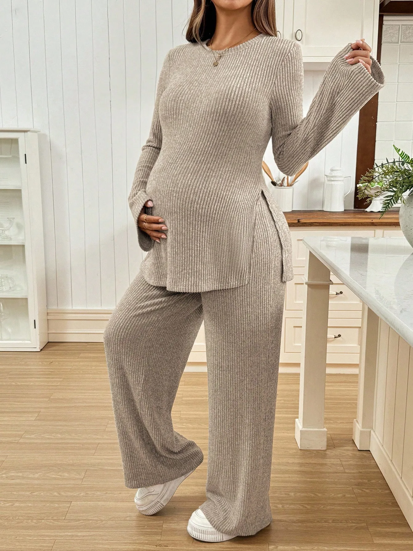Autumn Winter Pregnant Maternity Clothes Solid Color Loose Top+Pants 2pcs Sets Causal Korean Pregnant Women Maternity Clothes