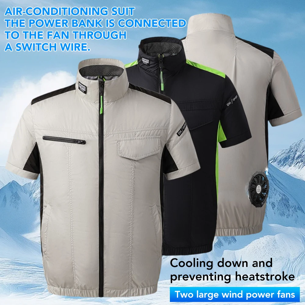 

Summer Ice Short Sleeve Men's Cooling Air Conditioner Clothes With Fan for Outdoor Construction Site Heat Resistant Work Clothes