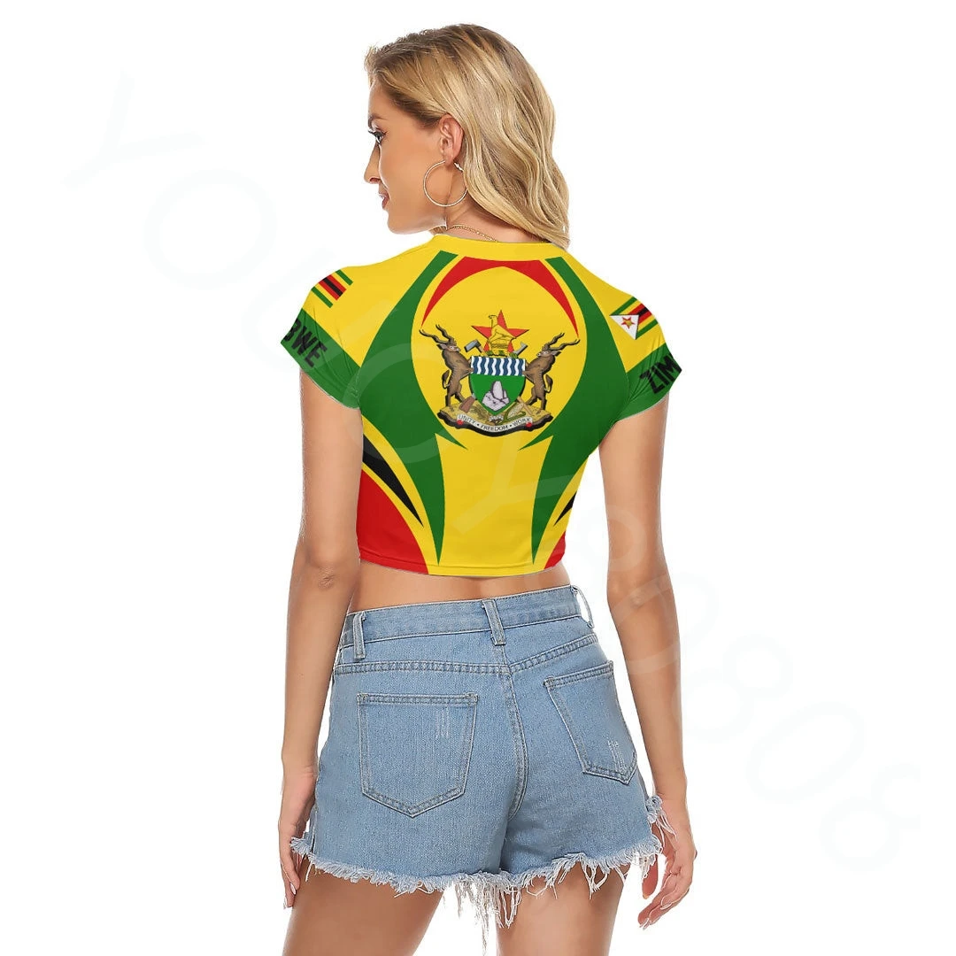 Nuova estate Africazone abbigliamento-Zimbabwe Action Flag girocollo ritagliata t-shirt stampa donna Raglan Cropped t-shirt