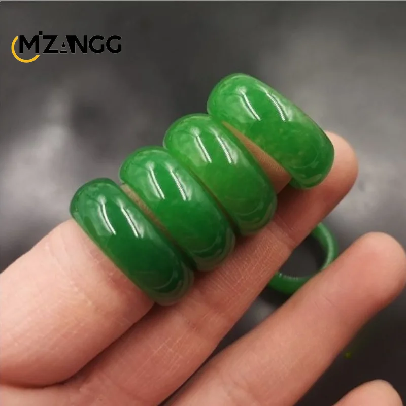 Natural Jadeite Ring Ice Green Bean Green Chinese Carving High-end Fashion Jewelry Men and Women Couple Jade Ring Tail Ring Gift