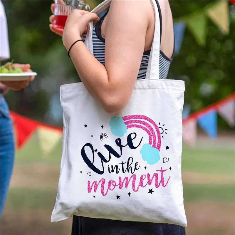20X Sublimation Tote Bags Blanks 15 X 13 Inch Polyester Canvas Tote For DIY Crafting Heat Transfer Bag For Gift