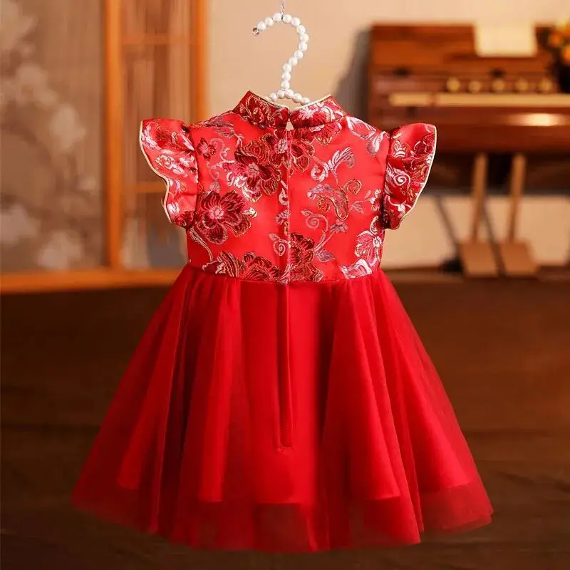 Baby Summer Chinese Tang Dress Girl High Quality Birthday Princess Dress 80-120cm