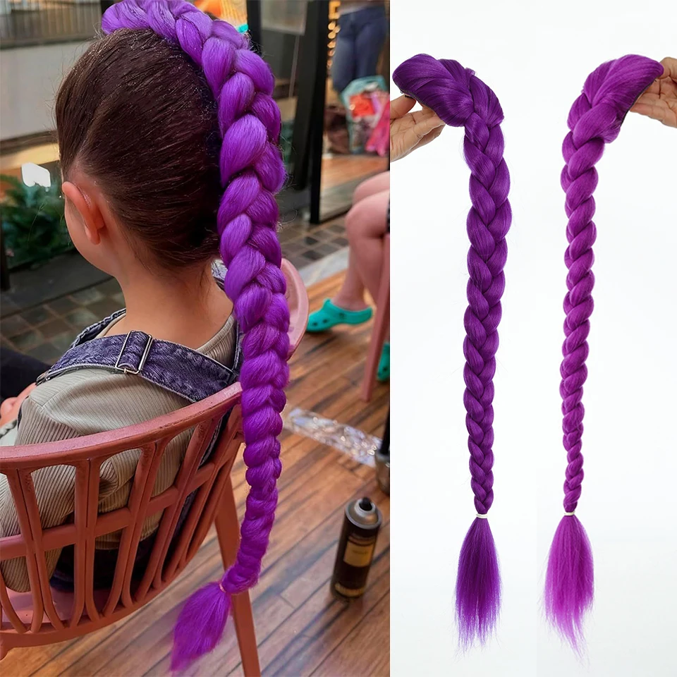 

Demon Hunter Girl 26-Inch Purple Cosplay Wig with Braided Dreadlock Plait Ponytail Full Head Fake Hair for Costume