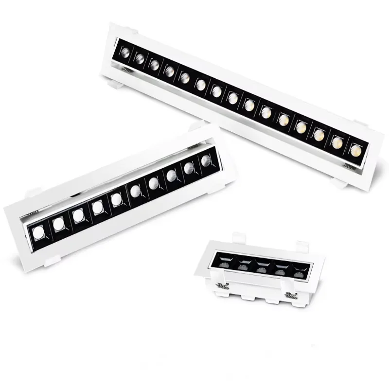 Adjustable Angle Recessed Strip Dimmable LED Ceiling Grille Lights 15W 30W 45W COB LED Downlights Strip lamp Indoor Lighting