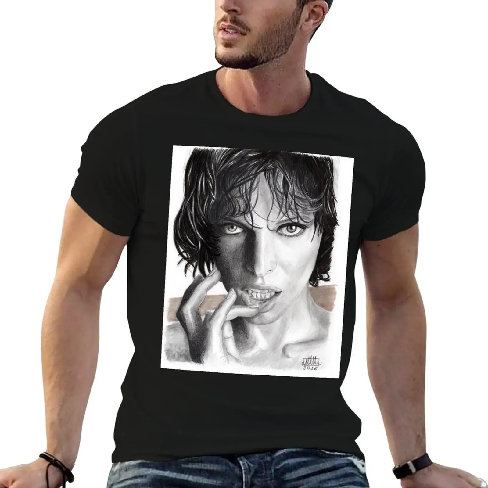 

Milla Jovovich - look into my eyes T-Shirt Funny t-shirt essential t shirt Funny t-shirts anime Men's t-shirt