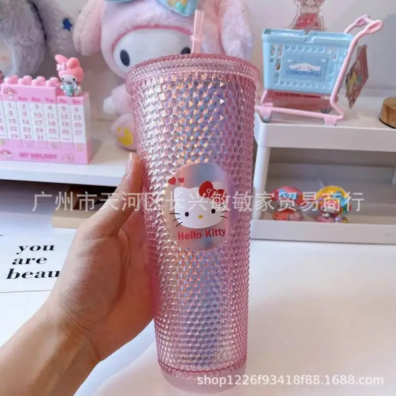 750ml Kawaii Sanrio Cup Hellokitty Mymelody Kuromi Purin Pochacco Cartoon Pink Sippy Cup Large Volume Water Cup Cold Coffee Cup