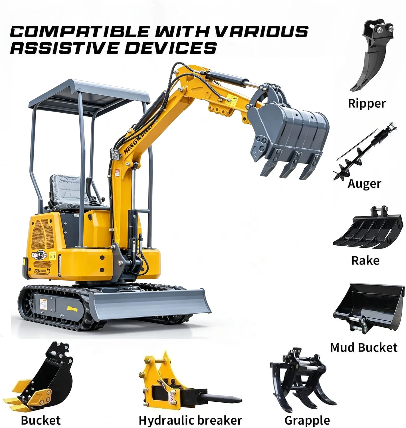 HW10 Mini Crawler Excavator Small Digging Machine Multifunctional Micro Excavator with EPA CE Engine Farm Garden Construction