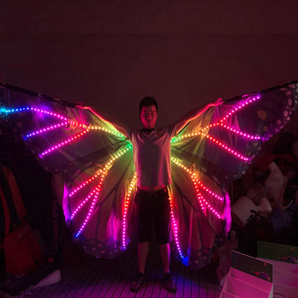 Women Belly Dance Wing Butterfly Halloween Full Color Pixel Smart LED Wings Girls Dance Cloak Accessories Props Stage