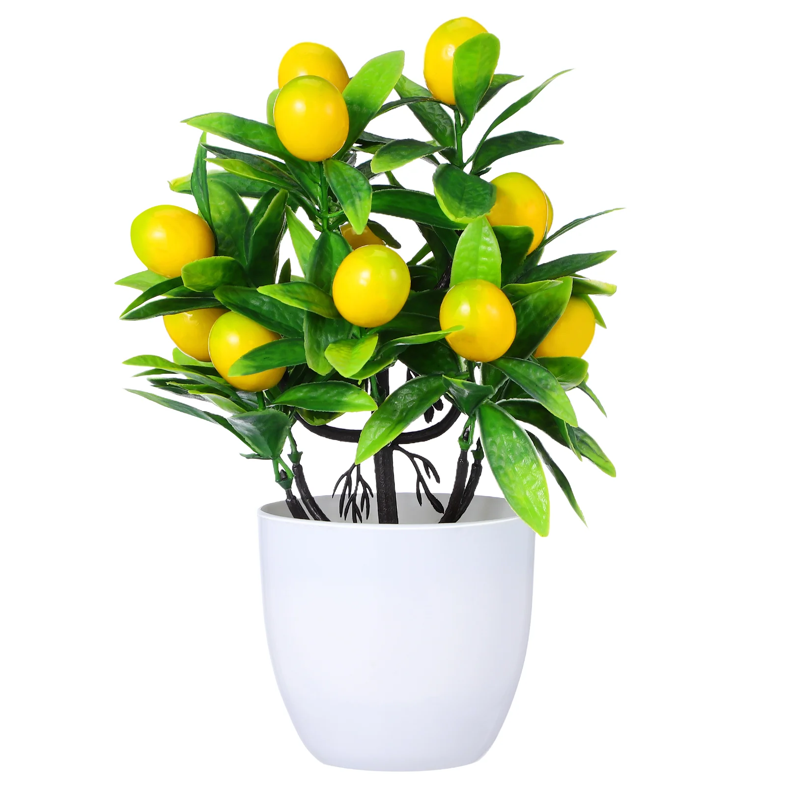 Artificial Lemon Potted Plant Wipe Clean Fake Small Bonsai Green Decors Ornaments Plastic