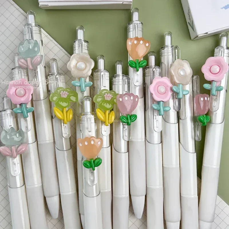 Cute Mini Flower Gel Pens Black Ink Neutral Pens Kawaii Korean Stationery Kids Gifts Writing Tools School Office Supplies