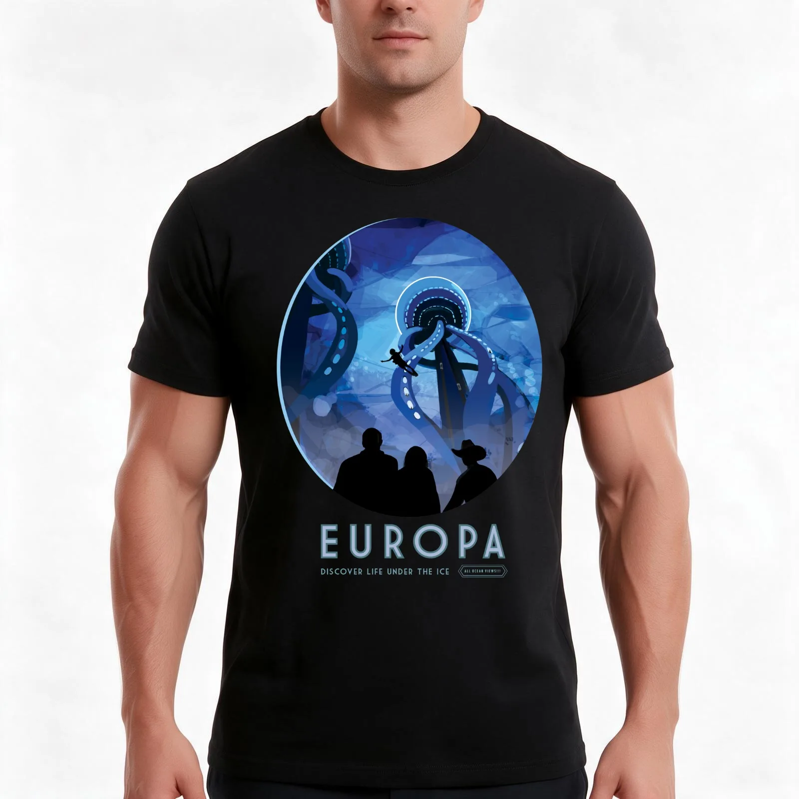 DISCOVER EUROPA Vintage Art! (Jovian Moon Vacation) T-Shirt, Summer Casual Cotton Tee, Oversized Streetwear Tops, 100% Cotton