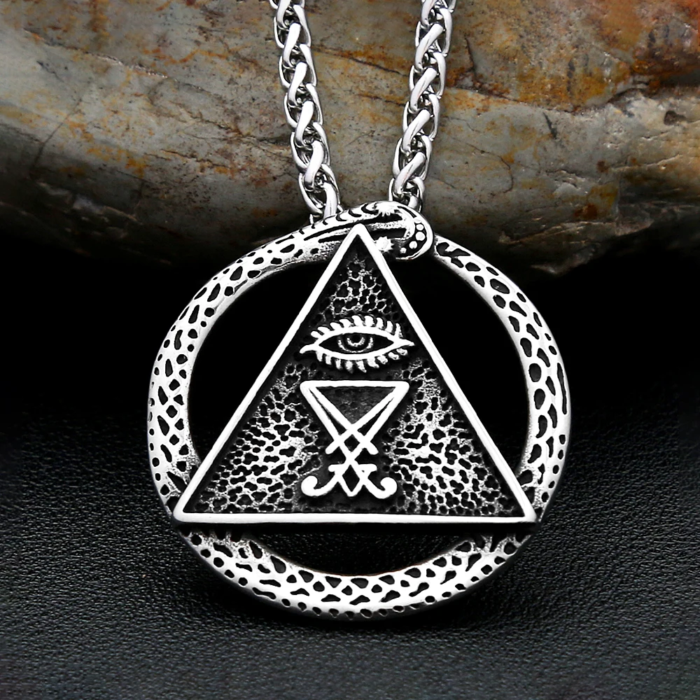 Retro Stainless Steel Seal of Lucifer Necklaces For Men Punk Rock Ouroboros Snake Devil Pendant Pagan Jewelry Gifts Dropshipping