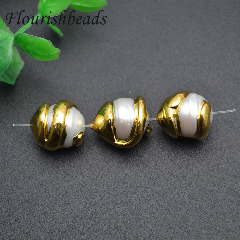 

10pcs/lot Gold Plated Pearl Potato Shape Through Hole Loose Beads For DIY Jewelry Making Necklace Bracelet