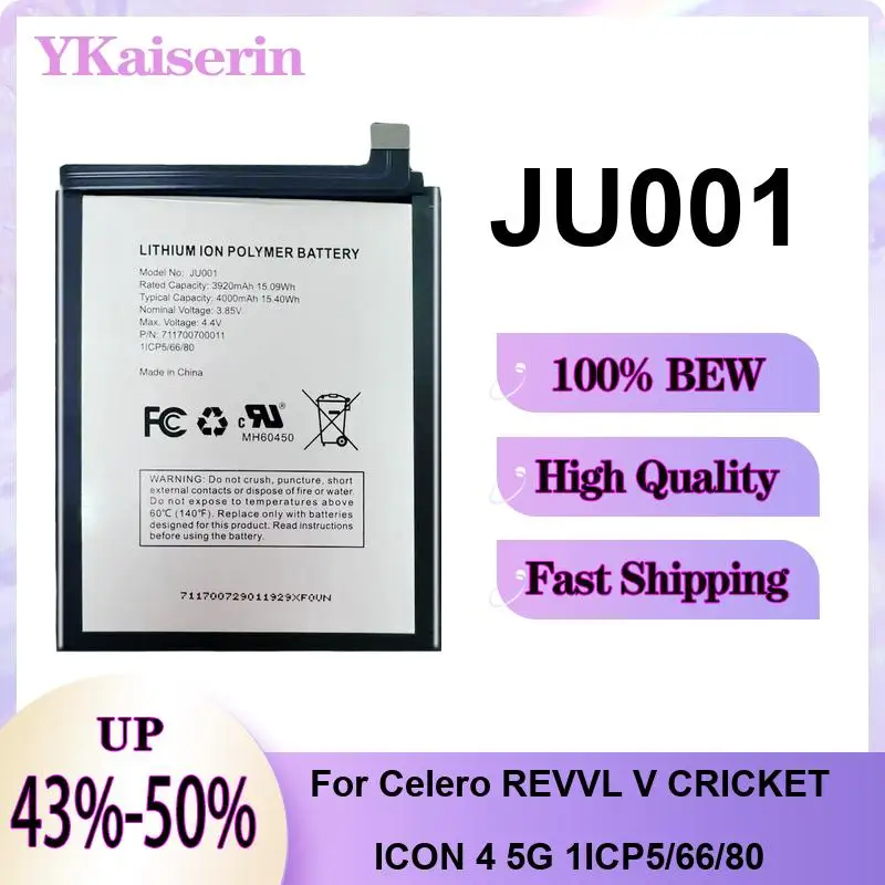 

Высококачественный аккумулятор 4000 мАч для Celero Revvl V Cricket Icon 4 5G 1ICP5 66 80, мобильный телефон, длительное время работы, JU001