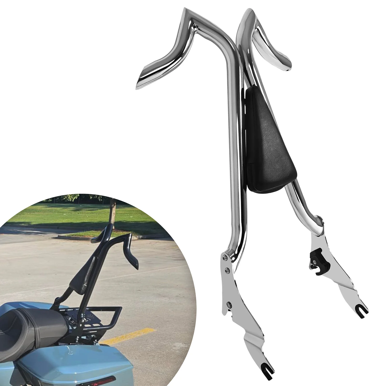 

For Harley Touring Road Glide Street Glide Road King CVO Electra 2009 UP 1 1/2" Bar Detachable Passenger Back Rest Rear Pad