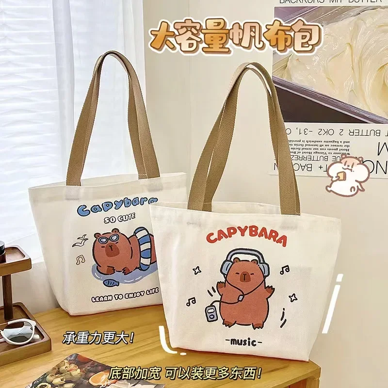 New 4 styles Capybara Shopping Bag Cartoon Graphic Tote Harajuku Shopper Bag Women Canvas Shoulder Bag Children's Day Gift