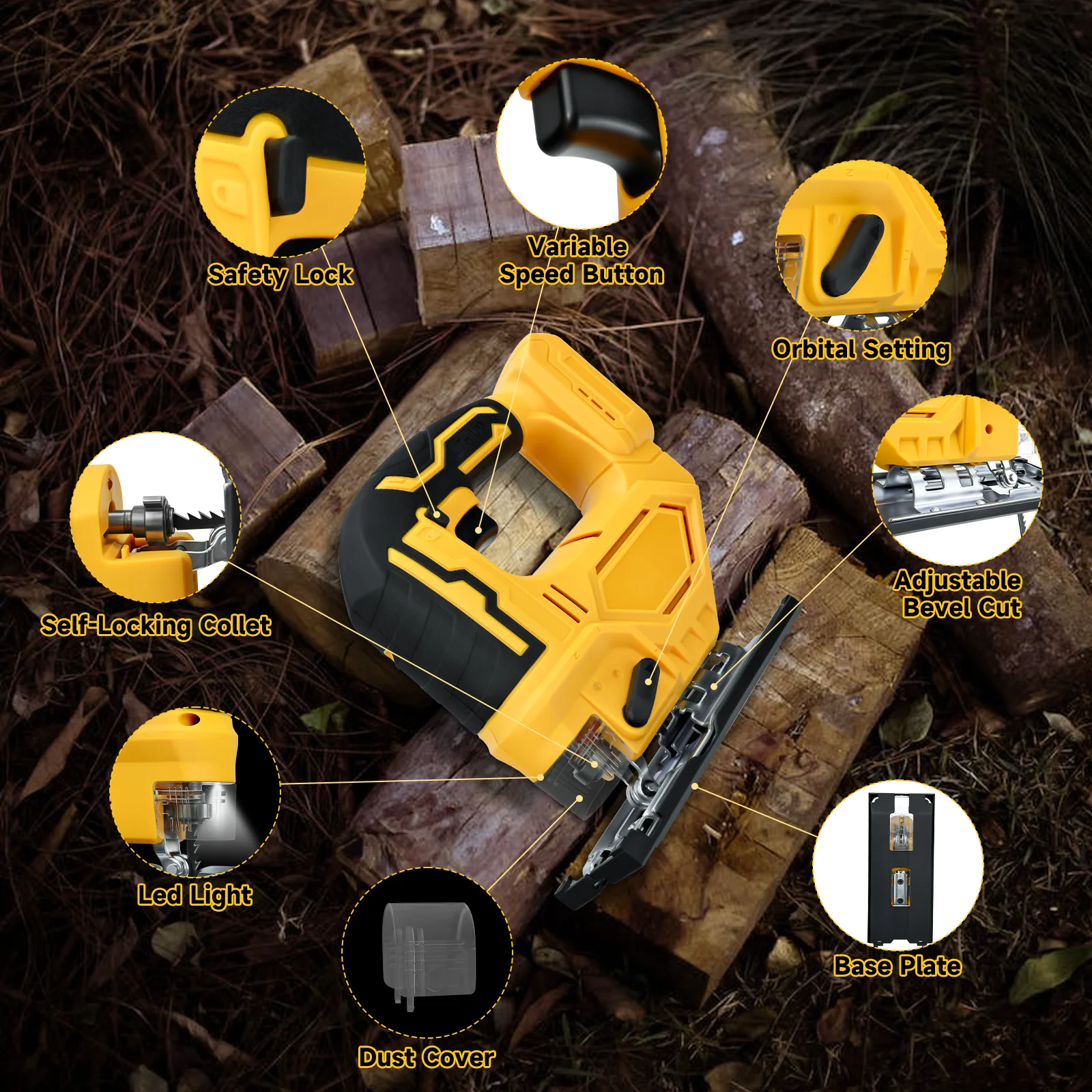 Electric Jig saw 2700RPM Cordless Jigsaw with 3 Orbital Settings & 0°- 45° Bevel Cuts Fit for Dewalt 20V Battery (No Battery)