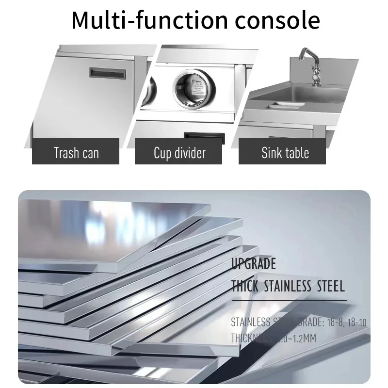 custom.Stainless Steel Commercial Working Station Restaurant Coffee Shop Bubble Tea Bar Milk Tea Counter Kitchen Cabinets Eq