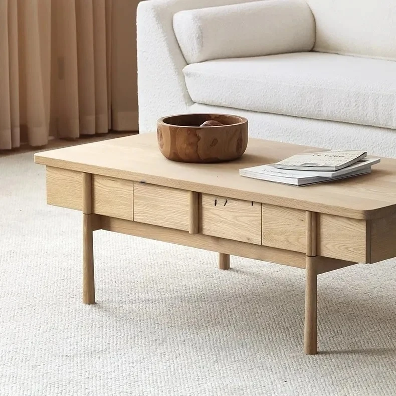 S North American White Oak Coffee Table TV Cabinet Japanese Style Four-Drawer Log Side Table Drawer Storage Storage Mid-Ancient