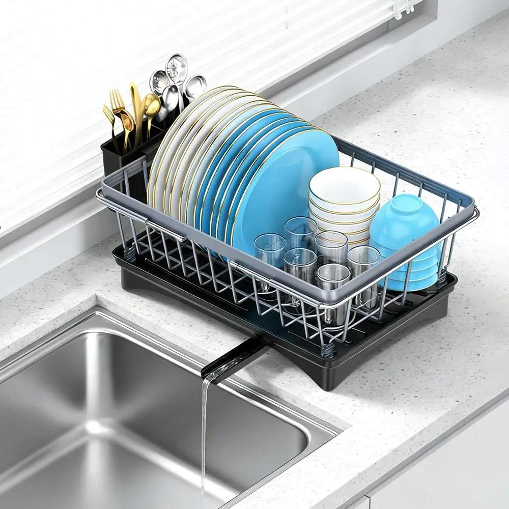 

Sink Dish Drying Rack - Expandable Small Dish Rack Over Sinks with Drying Tray, Dish Drainer or Kitchen Counter with Cutlery Hol