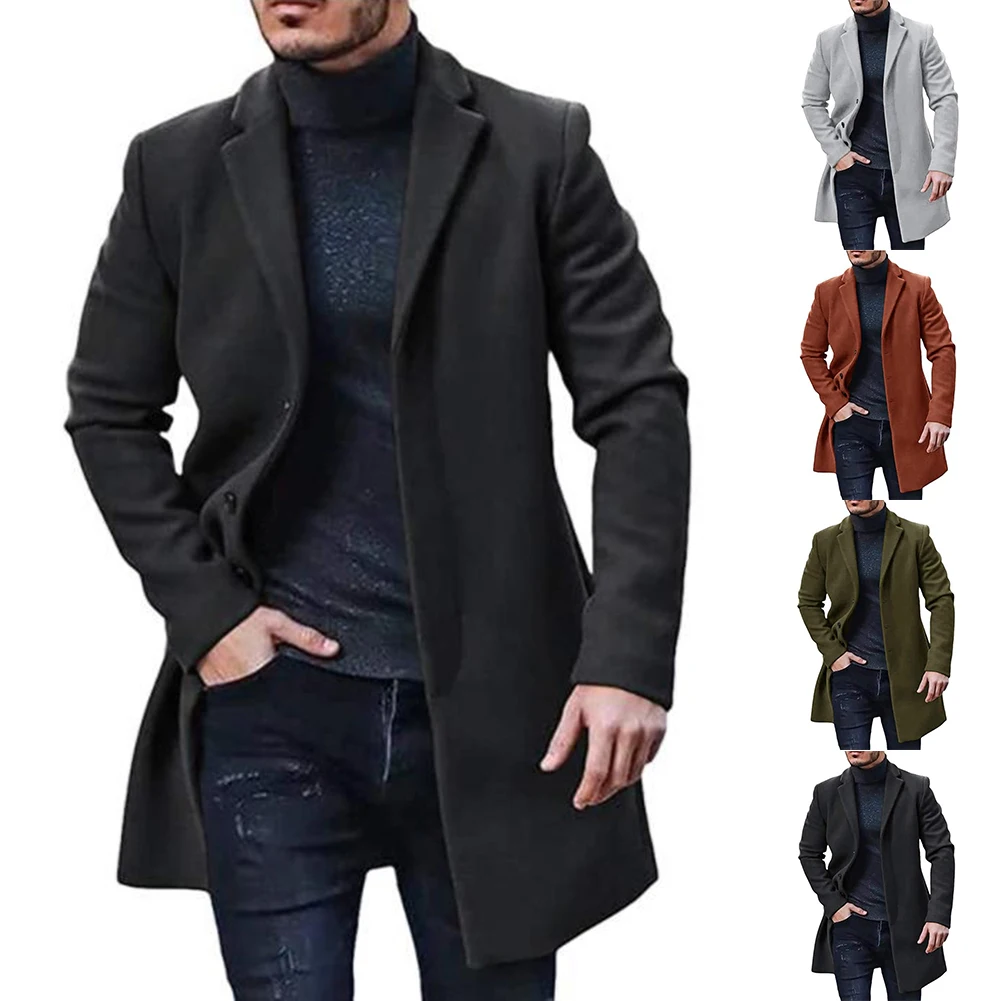 

Mens Daily Casual Long Sleeve Jackets Autumn Winter Button-up Turn-down Collar Long Cardigans Faux Woolen Outerwear L-3XL