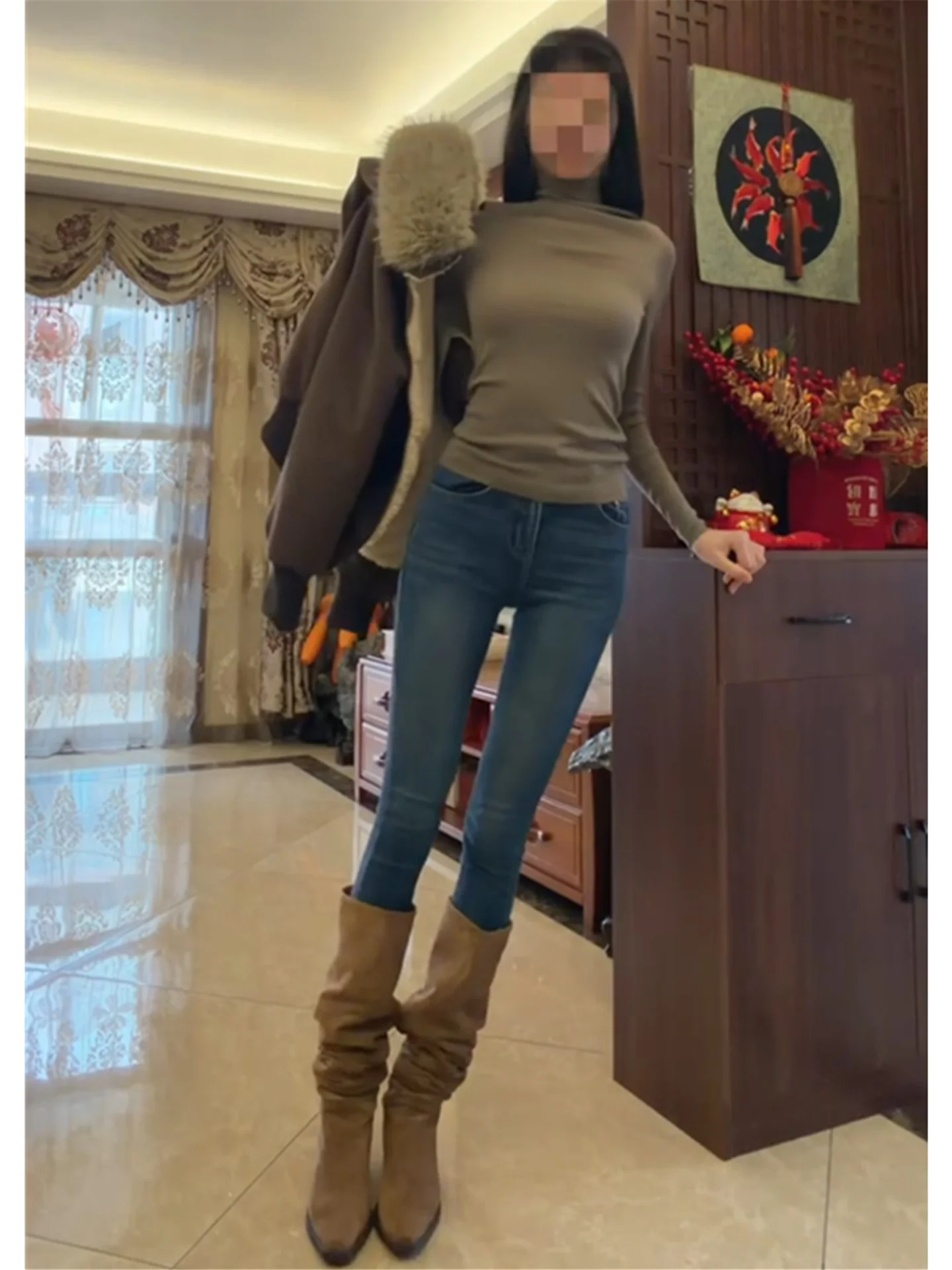 

Джинсы женские с высокой талией, облегающие, в американском ретро-стиле, синие, укороченные, повседневные, из мягкого хлопка, с эффектом потертости