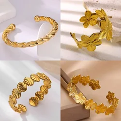Minimalist Twisted Openning Stainless Steel Bangles Bracelet For Women Cuff Bracelet Gold Color Wedding Aesthetic Jewelry Gift