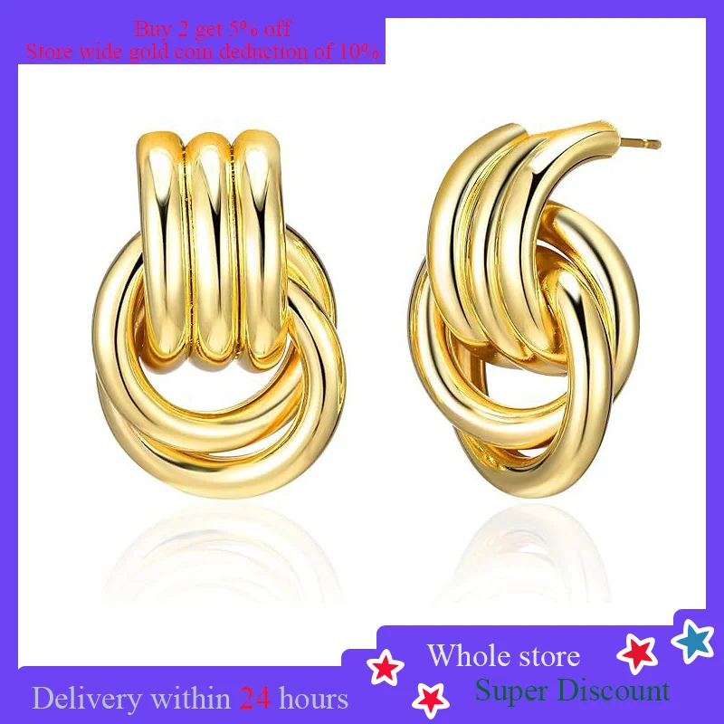 

two tone earrings for women,hypoallergenic High quality fine jewelry christmas presents，Trendy Chunky Earrings Premium Material