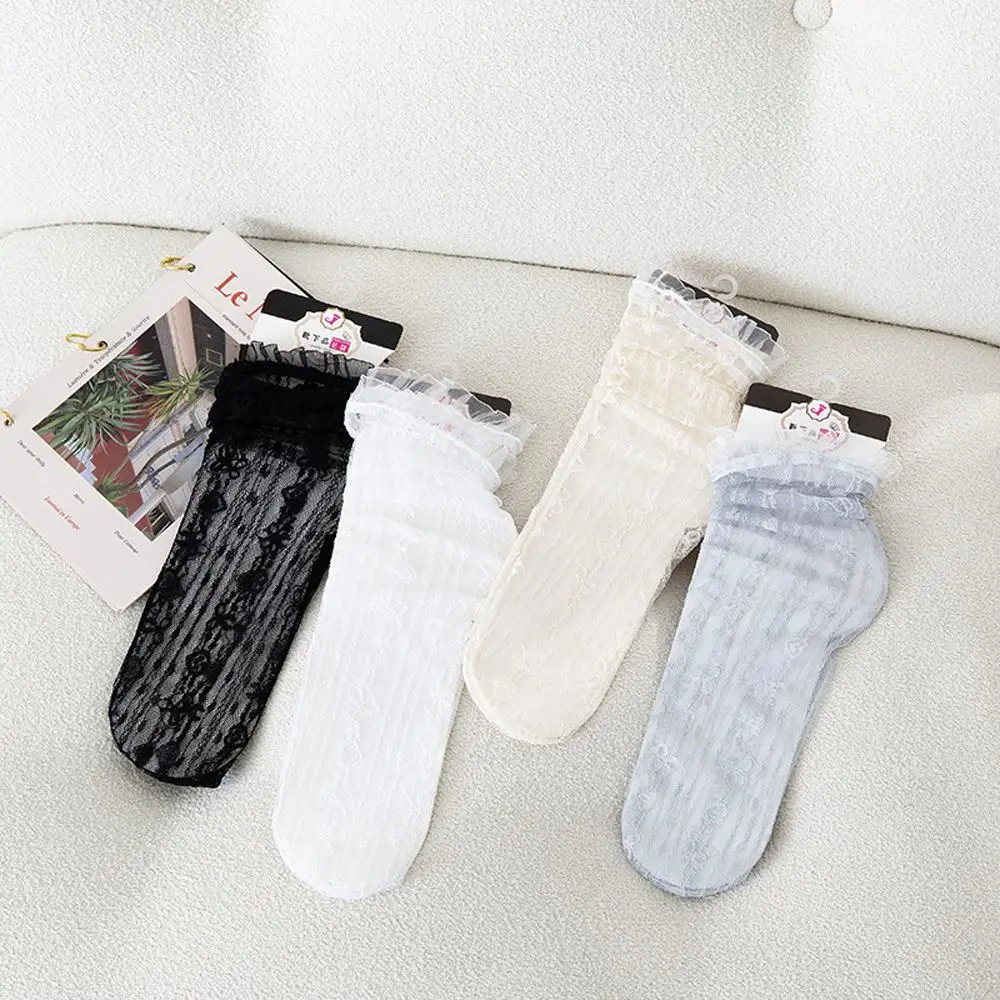 

Hollow Out Transparent Summer Mesh JK Lolita Lace Socks Korean Style Hosiery Female Socks Ruffles