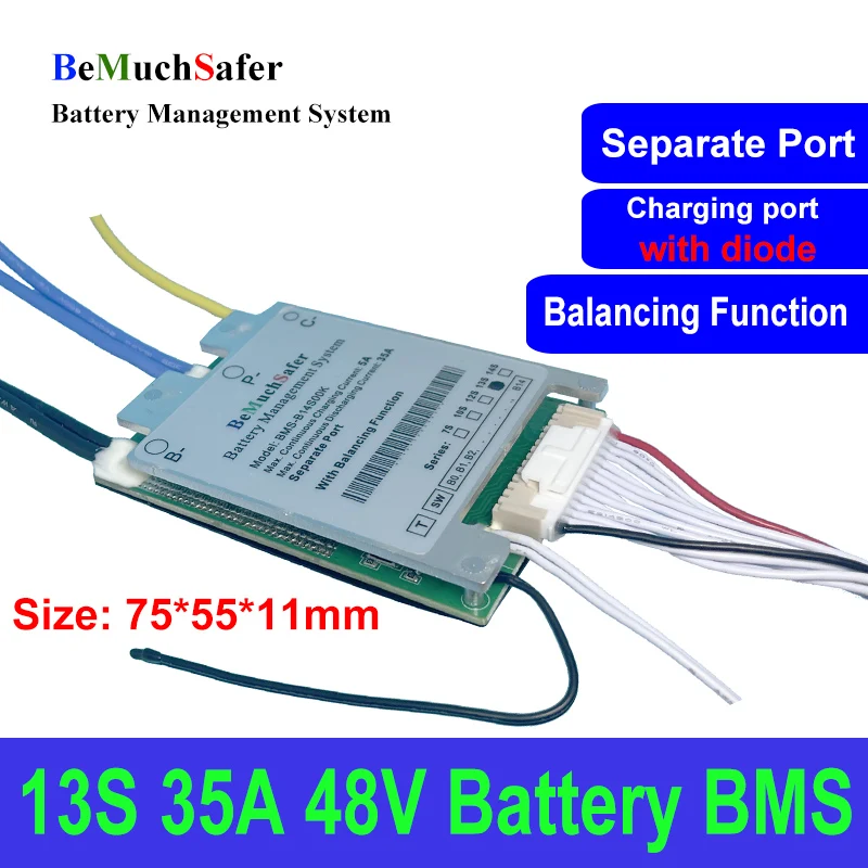 

BeMuchSafer 13S 35A 30A 48В батарея BMS с переключателем вкл/выкл, функция балансировки, Температурный датчик 13S30A 13S35A BMS для DIY E-Bike