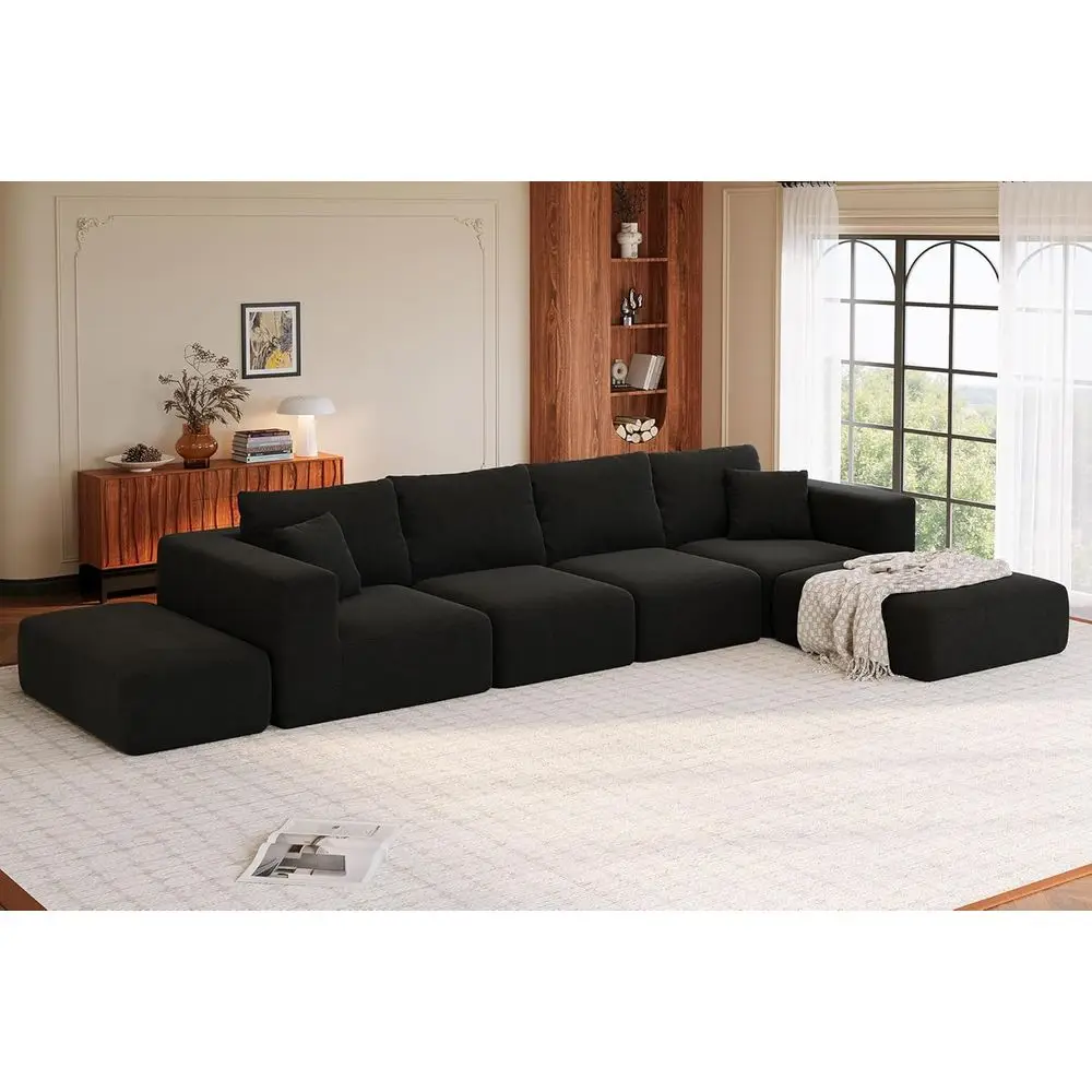 

Oversized 2-in-1 Sectional Sofa Bed with Extra Deep Seat, Corduroy Black, No Assembly Needed