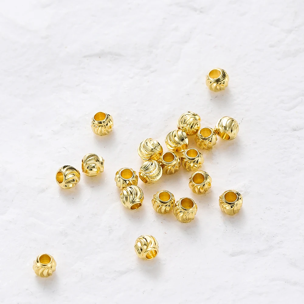 20 teile/los 18K Gold Überzogene Streifen Schnitzen Perlen Ohrring Halskette Blume Lose Spacer Perlen Für DIY Schmuck Machen Großhandel Erkenntnisse – Detail 6