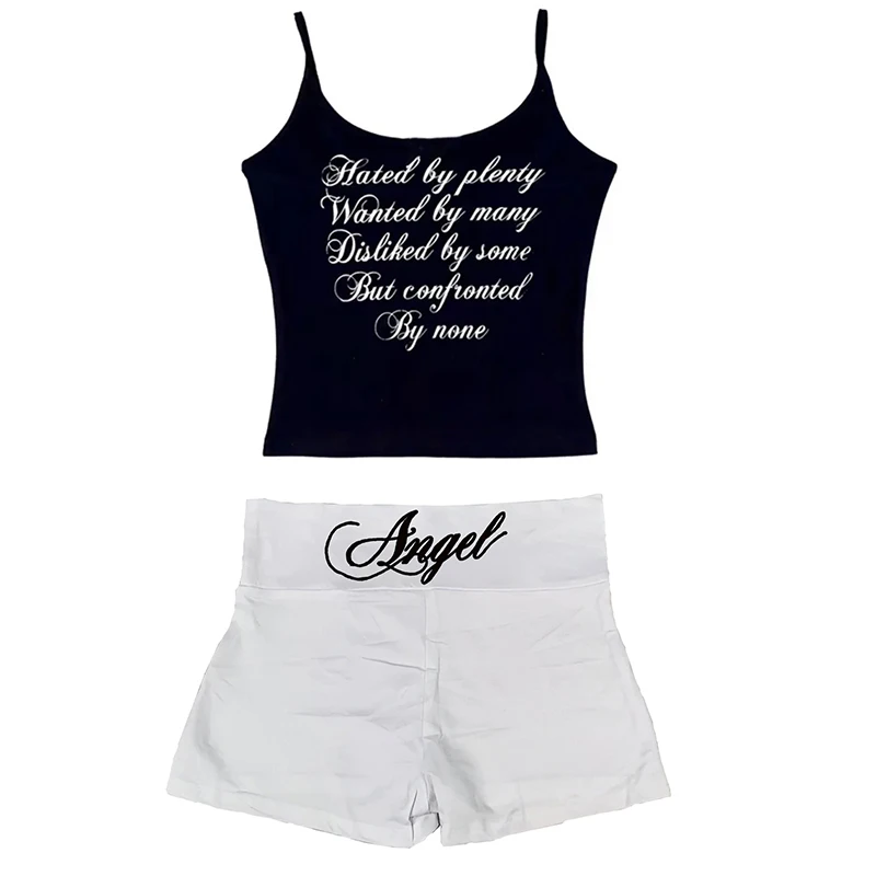 

Y2k 2025 Spring/Summer Latest Fashion Clothing Women's Slim fit Short sleeved Shorts Set T-shirt DIY Pattern Print