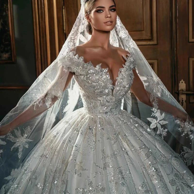 Exquisitos vestidos De novia formales De estilo árabe, vestido De novia blanco con hombros descubiertos, vestido De baile De tren largo, vestido De novia hecho a medida